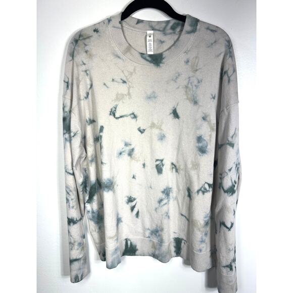 Lululemon Crewneck Sweater Beige Green Blue Tie Dye Women's 14 Cashmere Blend - Picture 1 of 7
